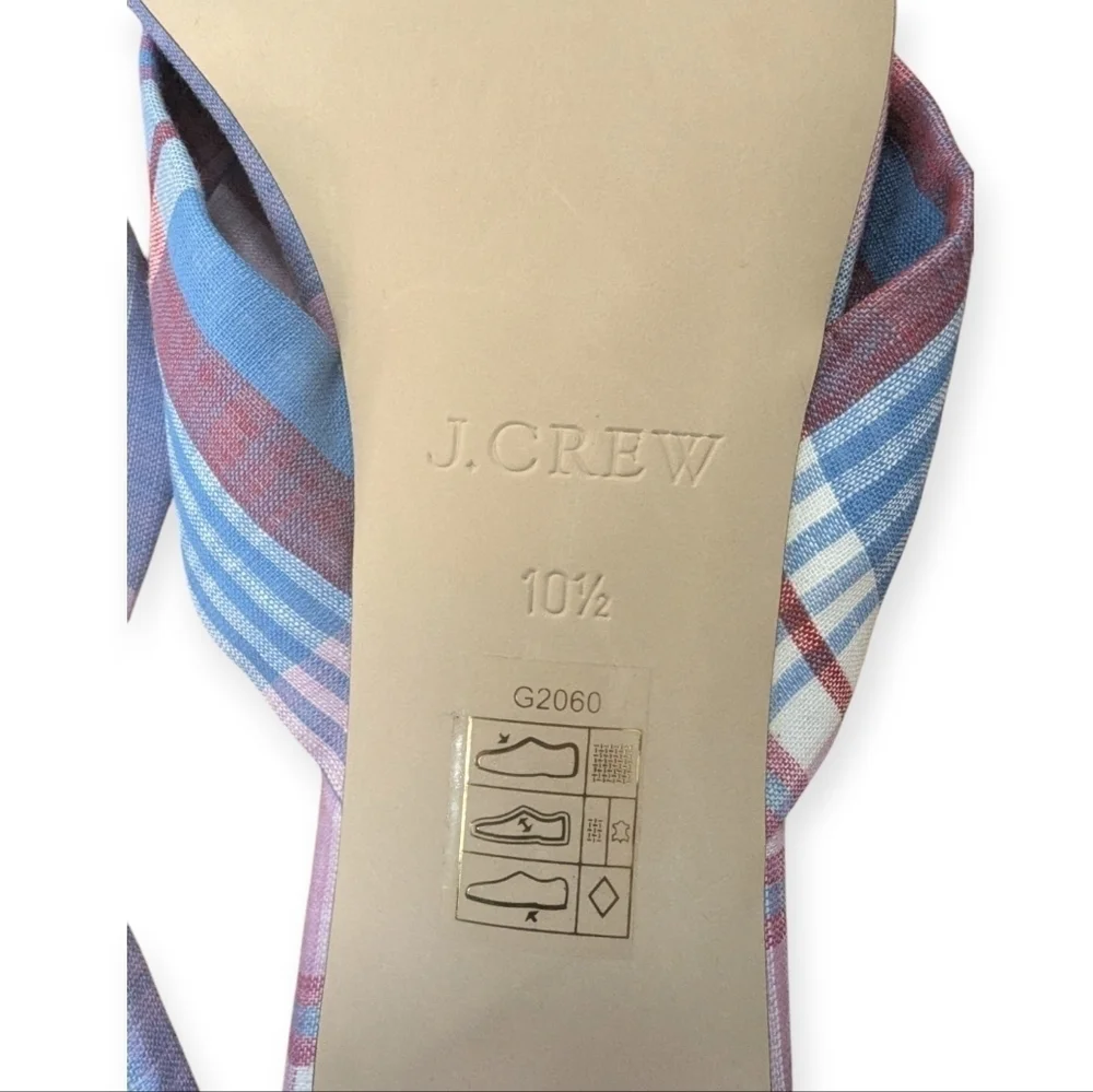 J.Crew Blue Pink Plaid Knotted Slide Sandals Beach Wedding Size 10.5